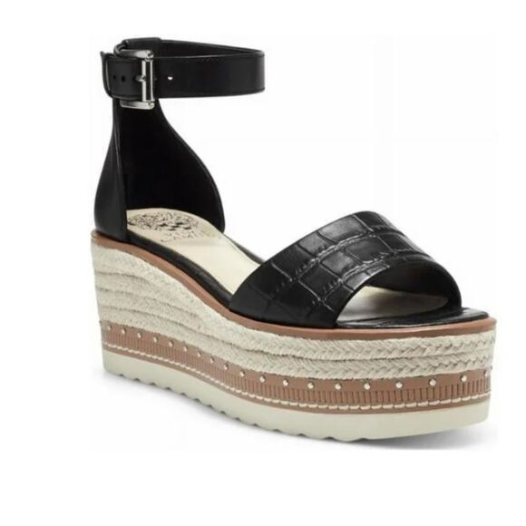 Vince Camuto Women black Platform Ankle Strap Open toe Wedge Sandals size 8 EUC! - Picture 1 of 12